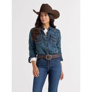 WRANGLER Women's Pendleton Whisky Long Sleeve Western Snap Denim Top Size Small